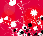 black flowers in red background